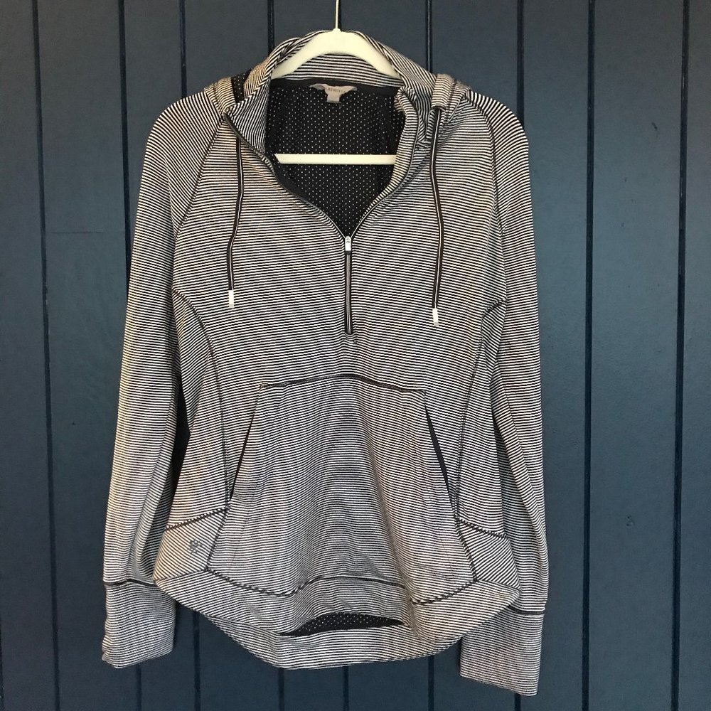 Athleta Navy Heavenly Hail Hoodie, Navy and white